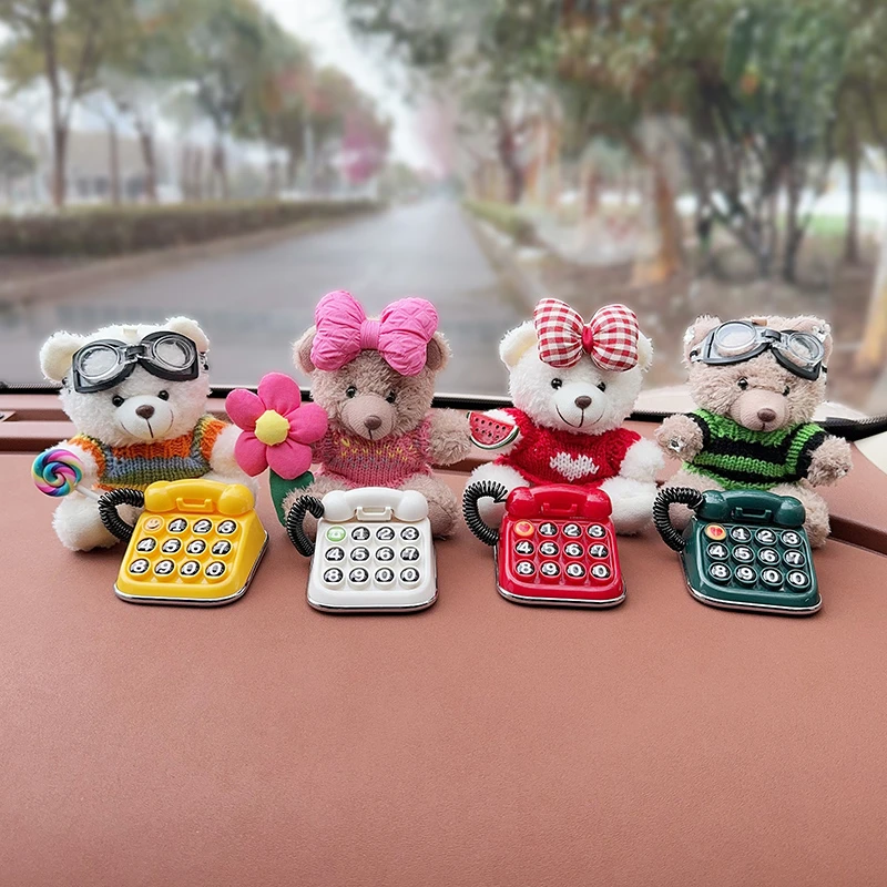 汽车用挪车牌复古临时停车号码牌手机电话卡创意可爱小熊摆件装饰