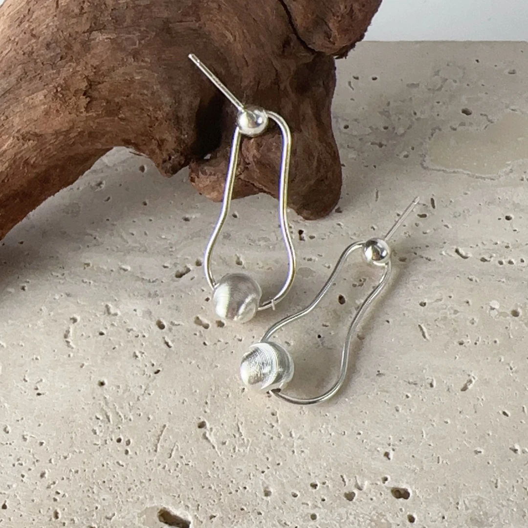 925银耳饰 <白日烈焰>意大利拉丝猫眼珠耳环气质设计感高级感耳饰