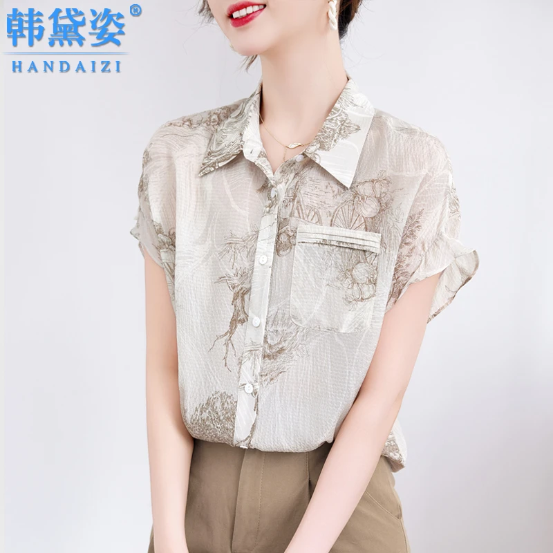 杭州高端时尚双绉真丝衬衫女短袖2025夏新款高级感桑蚕丝洋气上衣