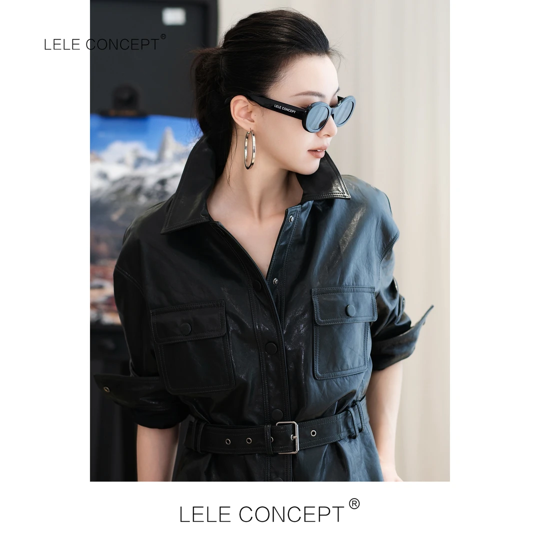 LELE CONCEPT丨【如一】双兜翻领系腰带短皮衣气质设计师P0071
