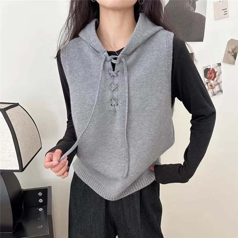 马甲女青春洋气春秋新款时尚无袖休闲宽松百搭外穿针织衫坎肩上衣