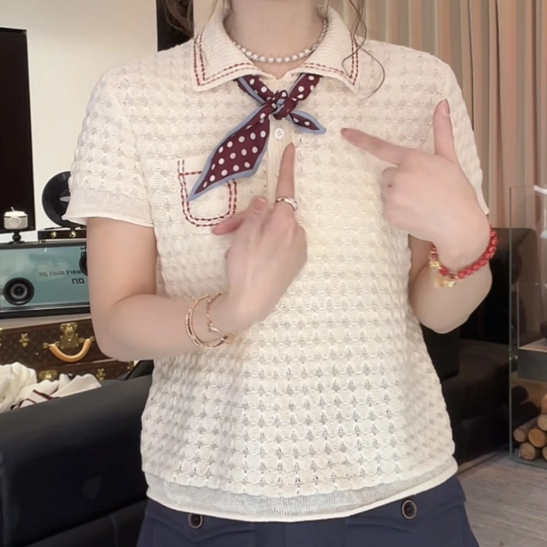 【里斯温柔】2025新品减龄高级感华夫针织T恤女装显瘦气质时尚9164