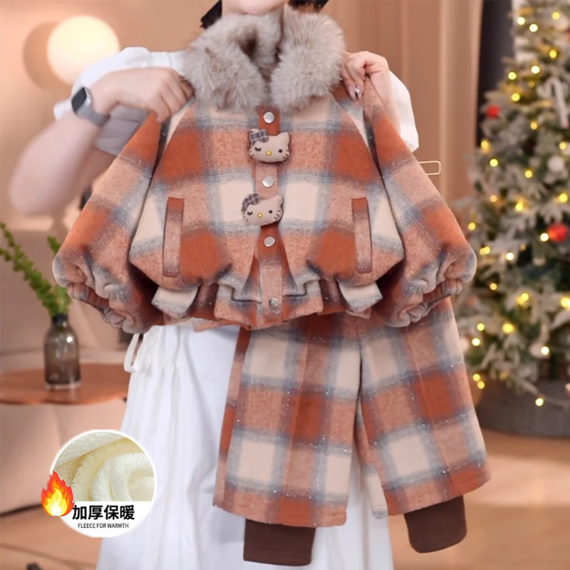 女童冬装套装2025冬季新款童装中小童洋气加绒加厚保暖外套两件套