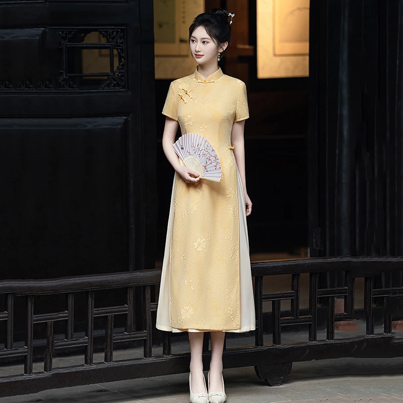 新中式国风黄色旗袍女小个子2025新款改良年轻款高级感送考D21092