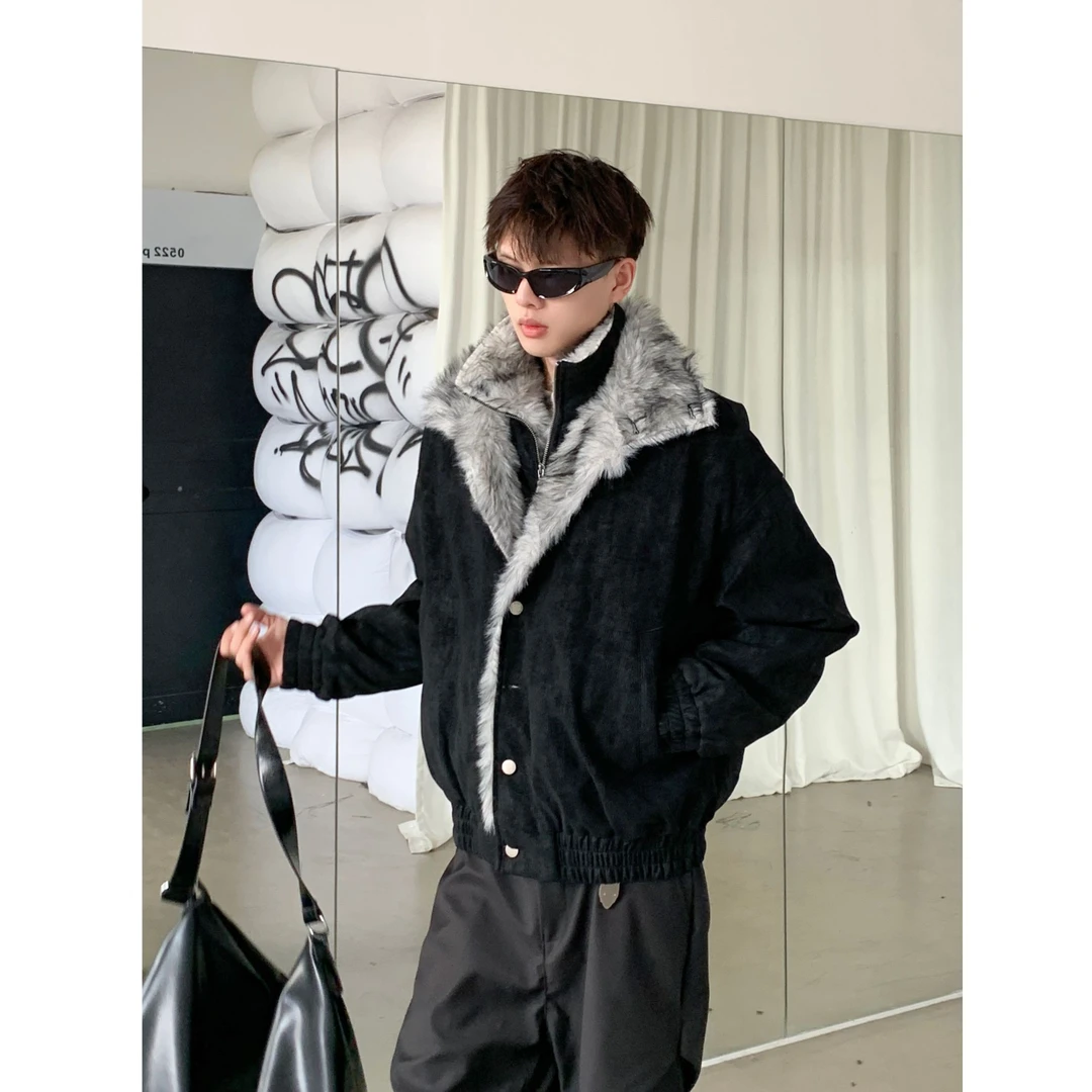 极地狼王座山雕假两件棉服外套男款冬季加绒保暖棉衣美式立领夹克