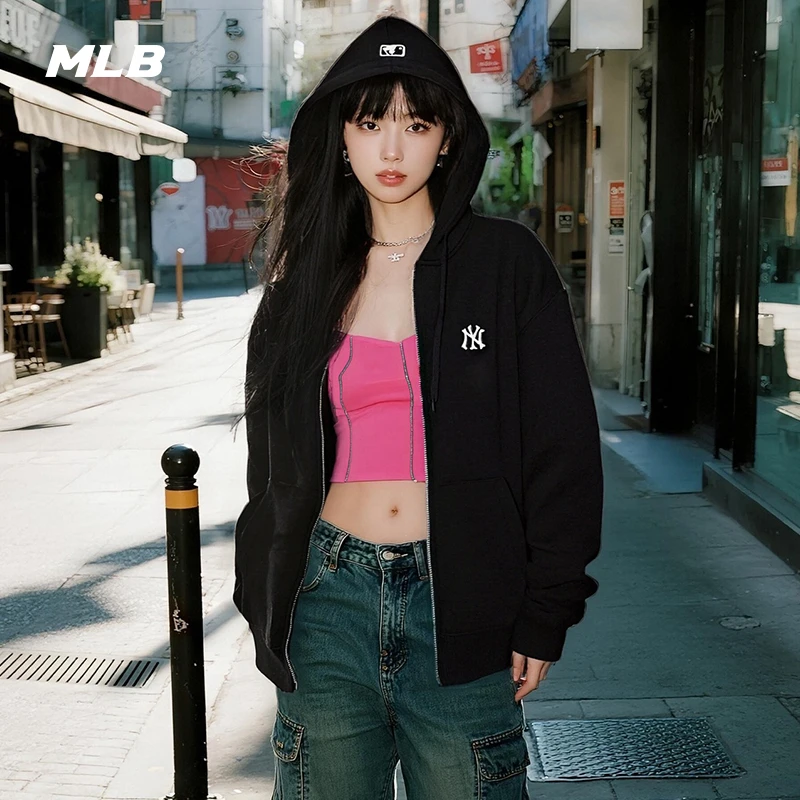 MLB官方流光风纯色小LOGO休闲拉链连帽卫衣外套25秋季新款TRB01