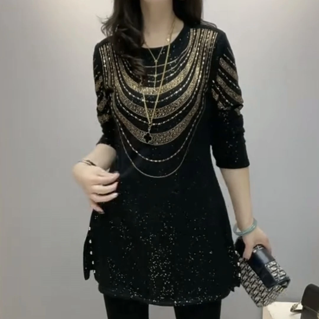 秋冬季加厚加绒烫钻宽松百搭显瘦气质短款连衣裙CJ103101