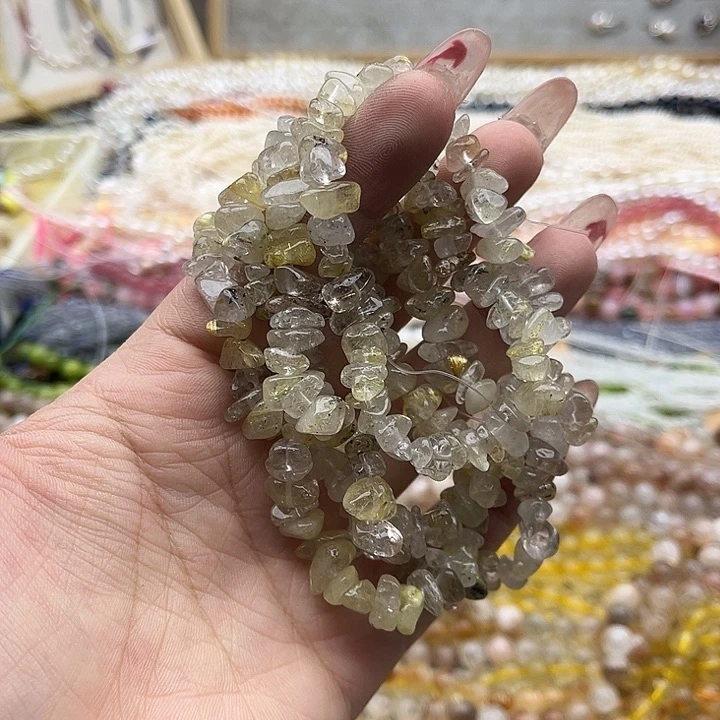 玛瑙/玉髓珠宝半成品未镶嵌一条金发晶碎石75cm左右