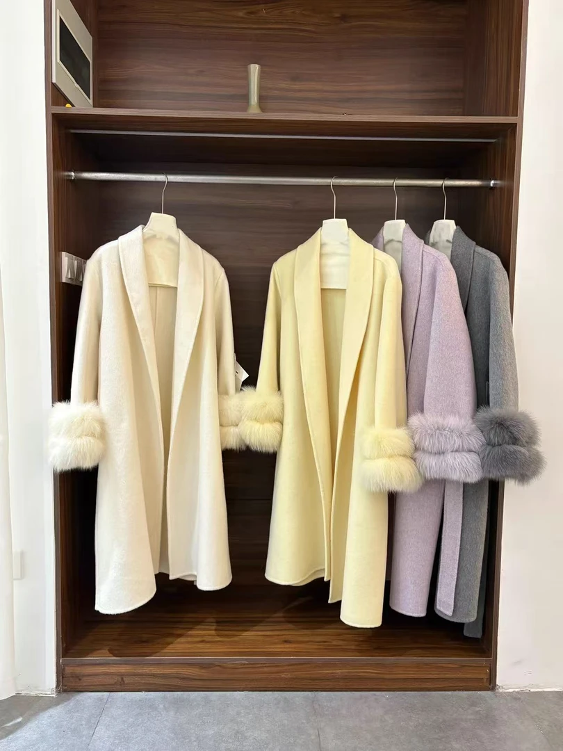 智秀高级毛呢大衣羊毛中长款狐狸毛