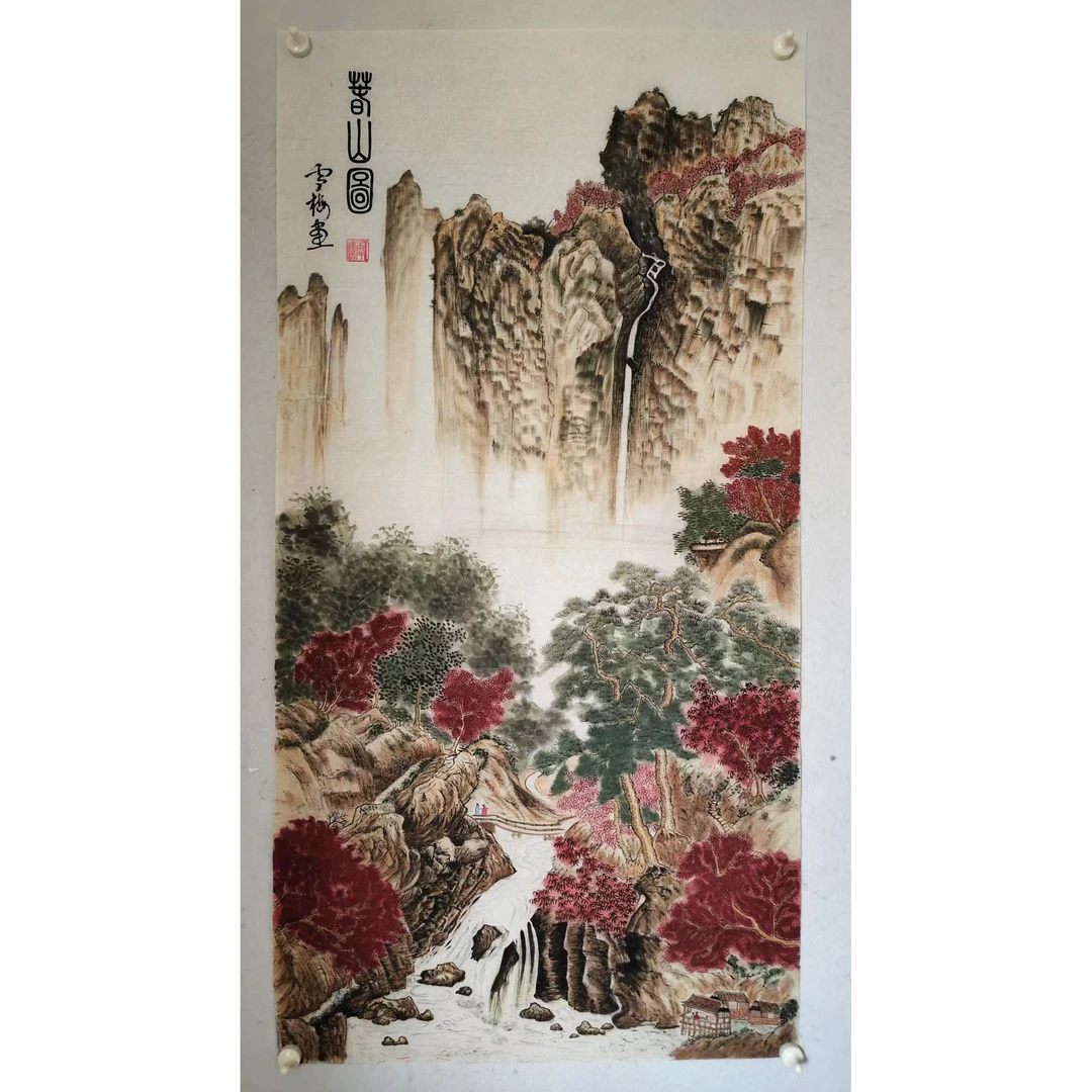 4242 纯手绘老字画《春山图》中堂  尺寸 136×68