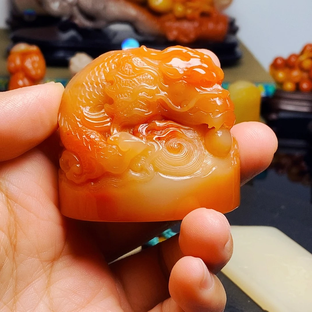 晨***风寿山石印石鳌龙印章