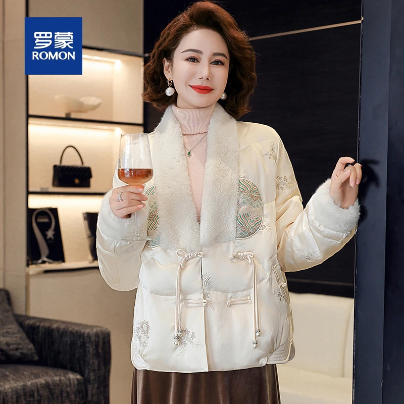 罗蒙新中式妈妈冬装气质羽绒服女新款时尚复古民族风中老年人外套