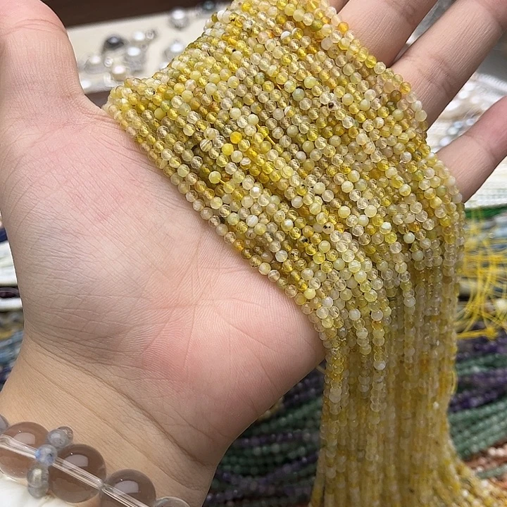 玛瑙/玉髓未镶嵌珠宝半成品一条3mm左右黄澳宝刻面