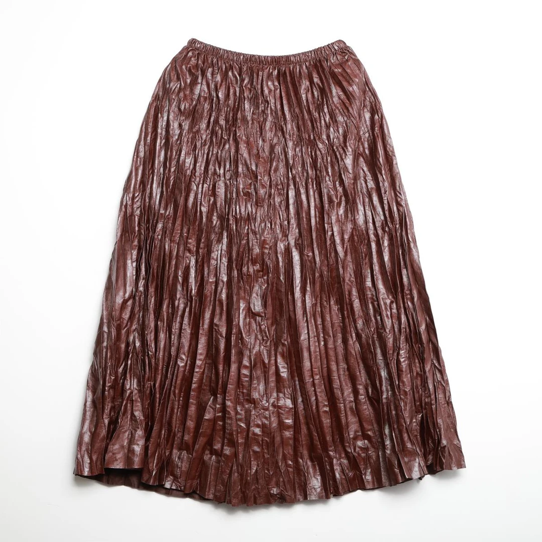 轮廓凡鸟褶皱半身裙复古肌理感时尚百搭长款百褶裙F241Q002