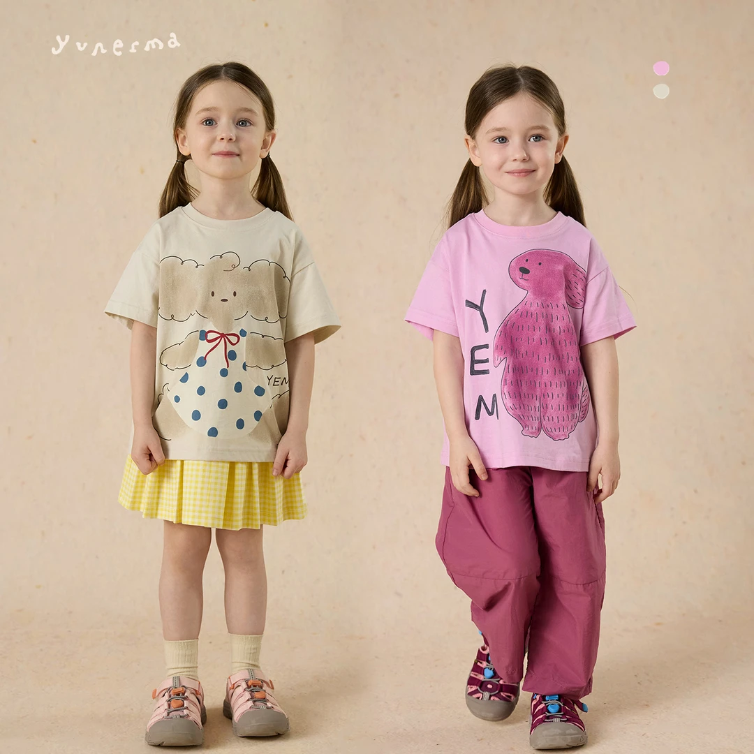 允儿妈女童2025夏季韩系小众可爱短袖 宝宝纯棉T恤儿童洋气上衣潮