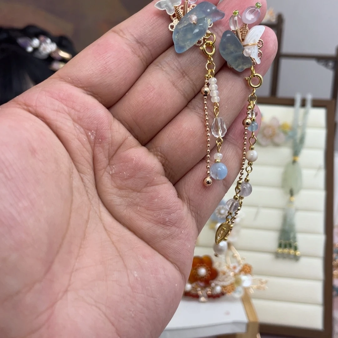 七***八醋酸铁合金海蓝小钗两只