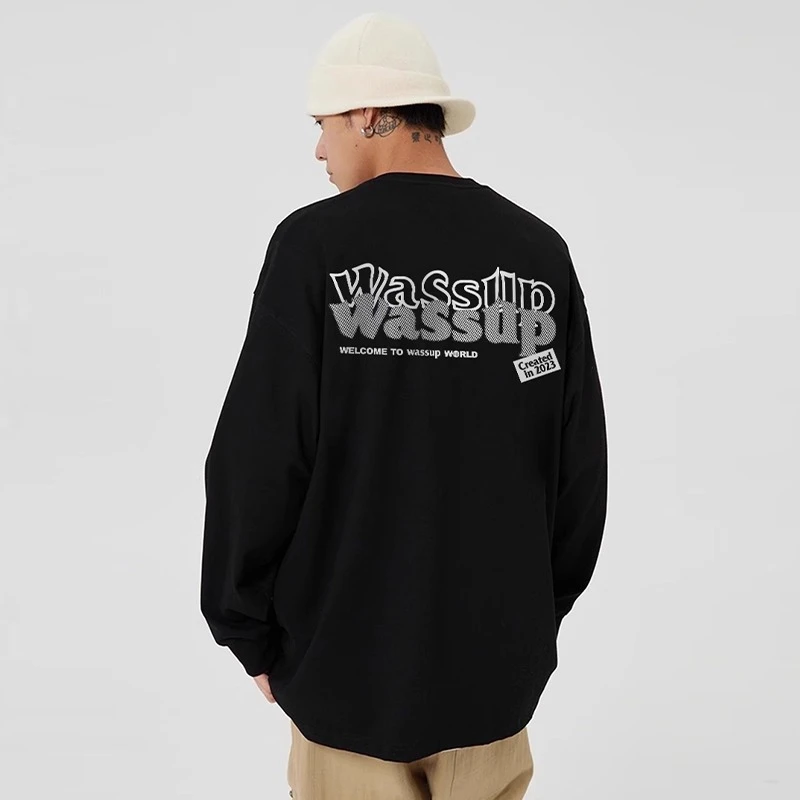 WASSUP重磅长袖体恤衫男女春秋季宽松休闲高街国潮牌圆领上衣T恤