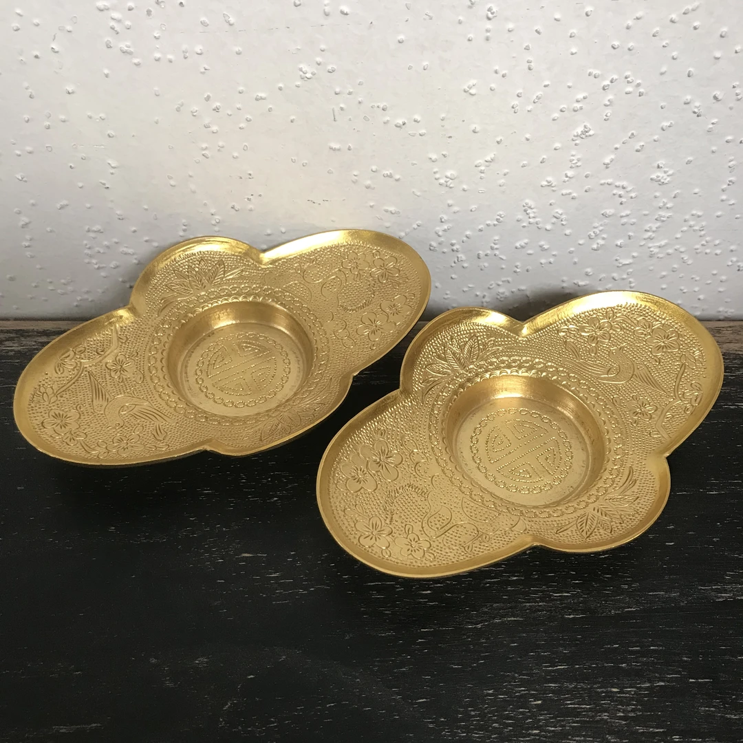 【务美艺术】元宝茶杯垫铜盘桌面装饰摆件（09502）