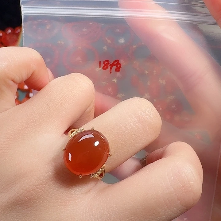 南红玛瑙银S925镶嵌戒指