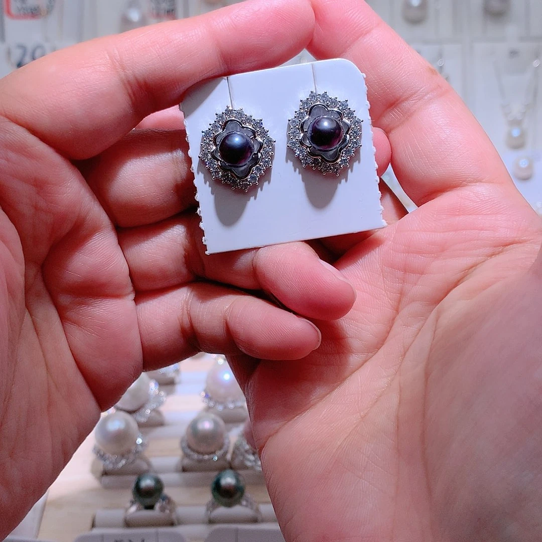 淡水珍珠耳饰银S925镶嵌CC7-8mm