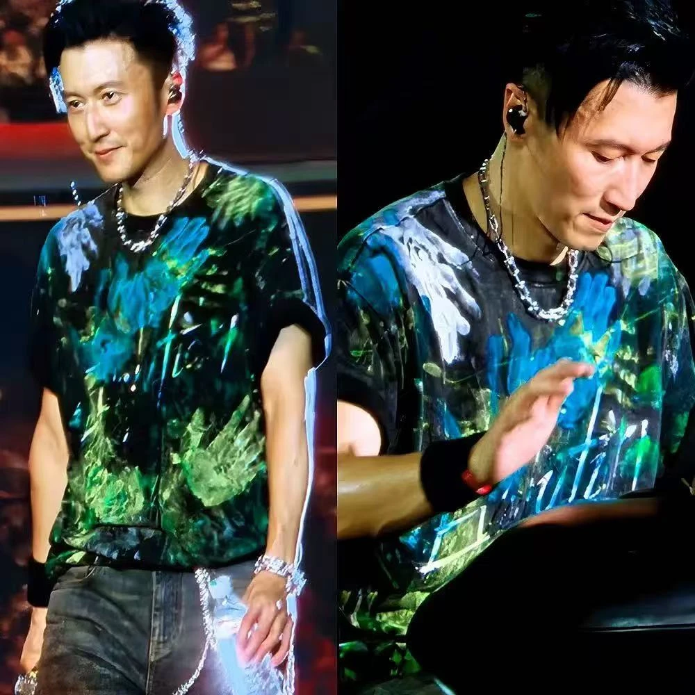 谢霆锋演唱会同款2025黑重磅短袖T恤周边3D印花男女歌迷应援服潮