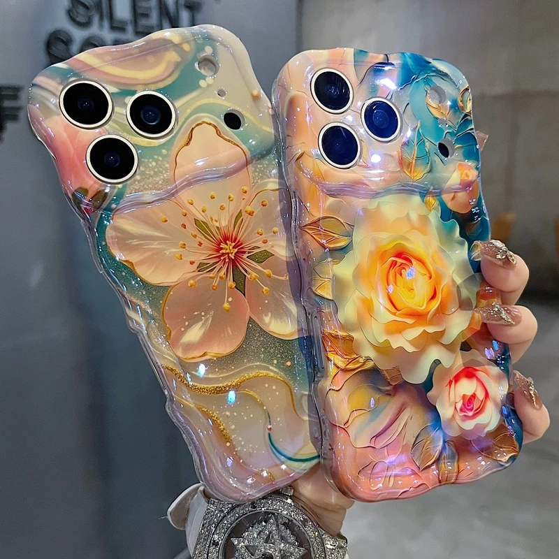 适用苹果系列iPhone17新款手机壳复古风琉璃黄玫瑰精孔透气扭扭边