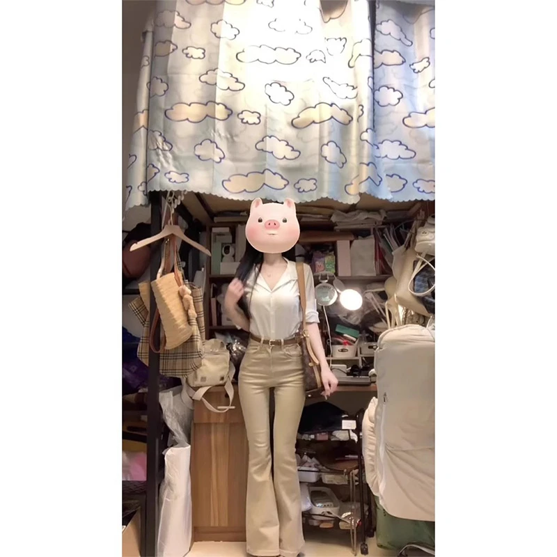 辣妹卡其色高腰微喇叭牛仔裤女2025夏季气质窄版修身显瘦拖地裤子