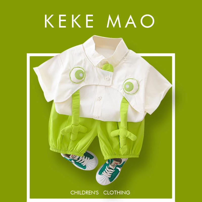 2025新款卡通时尚套装宽松外穿儿童新款夏季青蛙舒适背带裤