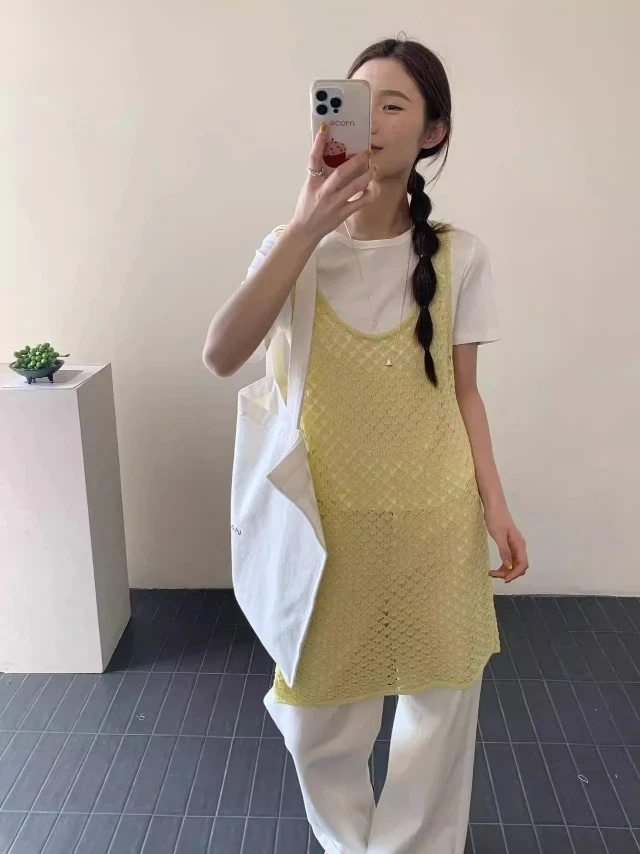 小众设计感镂空针织衫叠穿背心连衣裙春夏气质外穿长裙多巴胺洋气