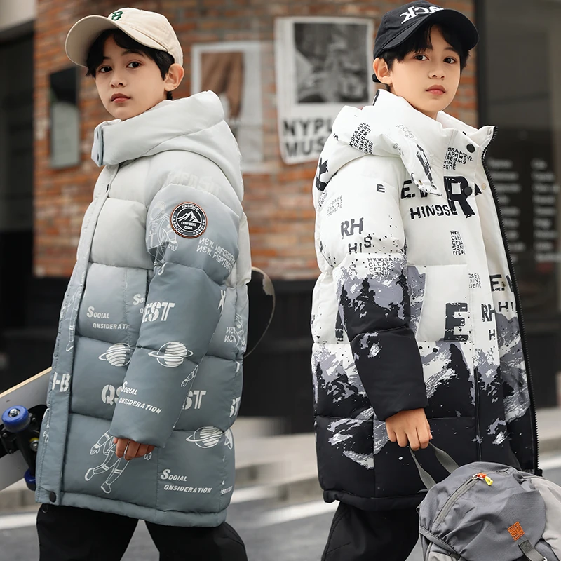 男童羽绒服中长款加厚2024新款儿童羽绒服中大童渐变色冬保暖洋气