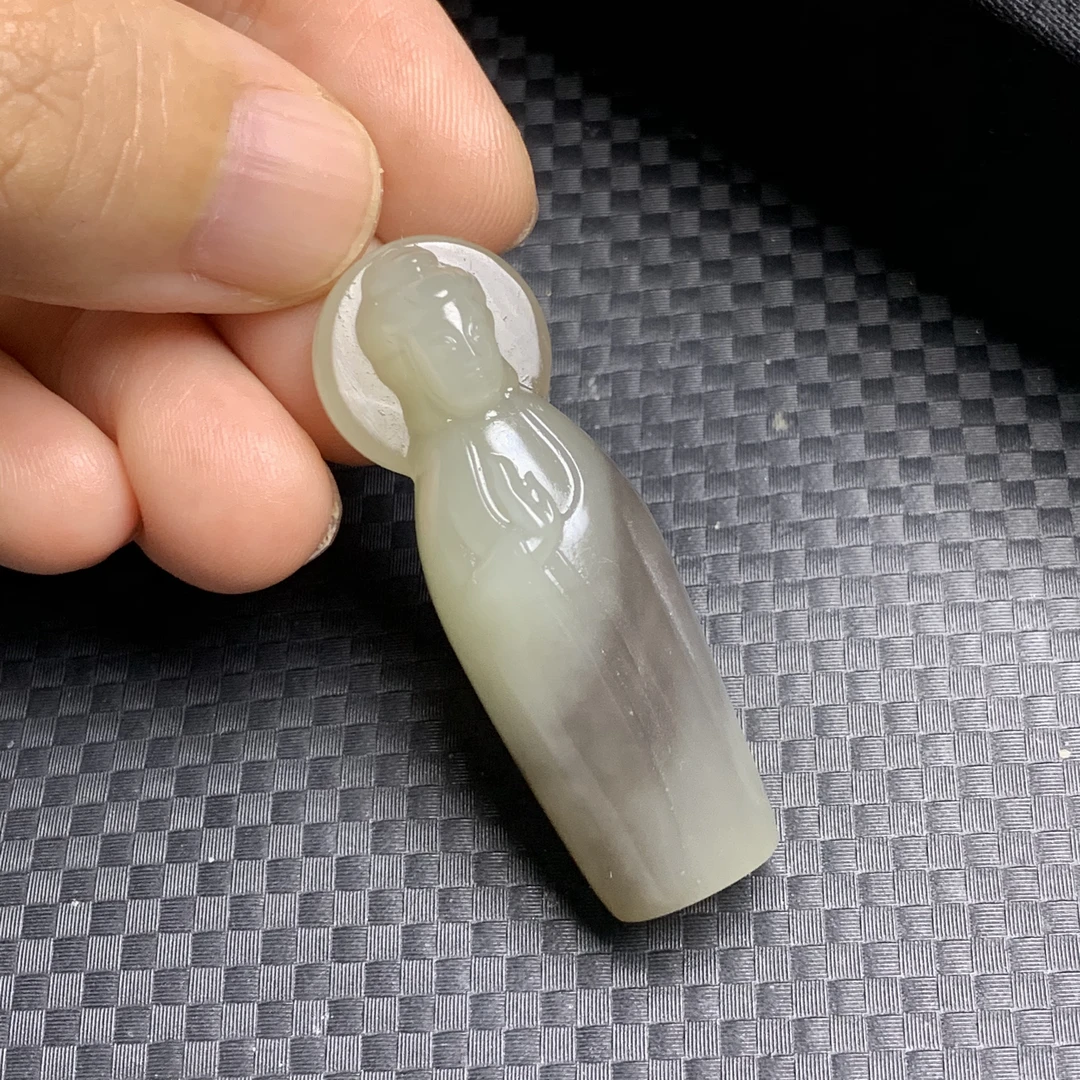 和田玉素衣观音挂件