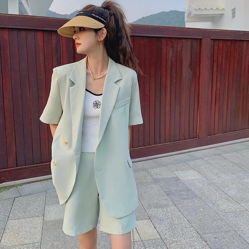 小个子洋气短袖薄款平驳领西装休闲夏天上衣炸街小众网红夏季宽松