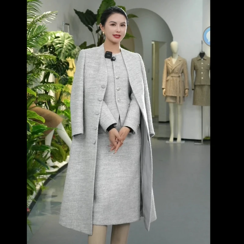 剀剀莉 早春新款（云烟）灰色长款气质保暖时尚显白显瘦减龄大衣