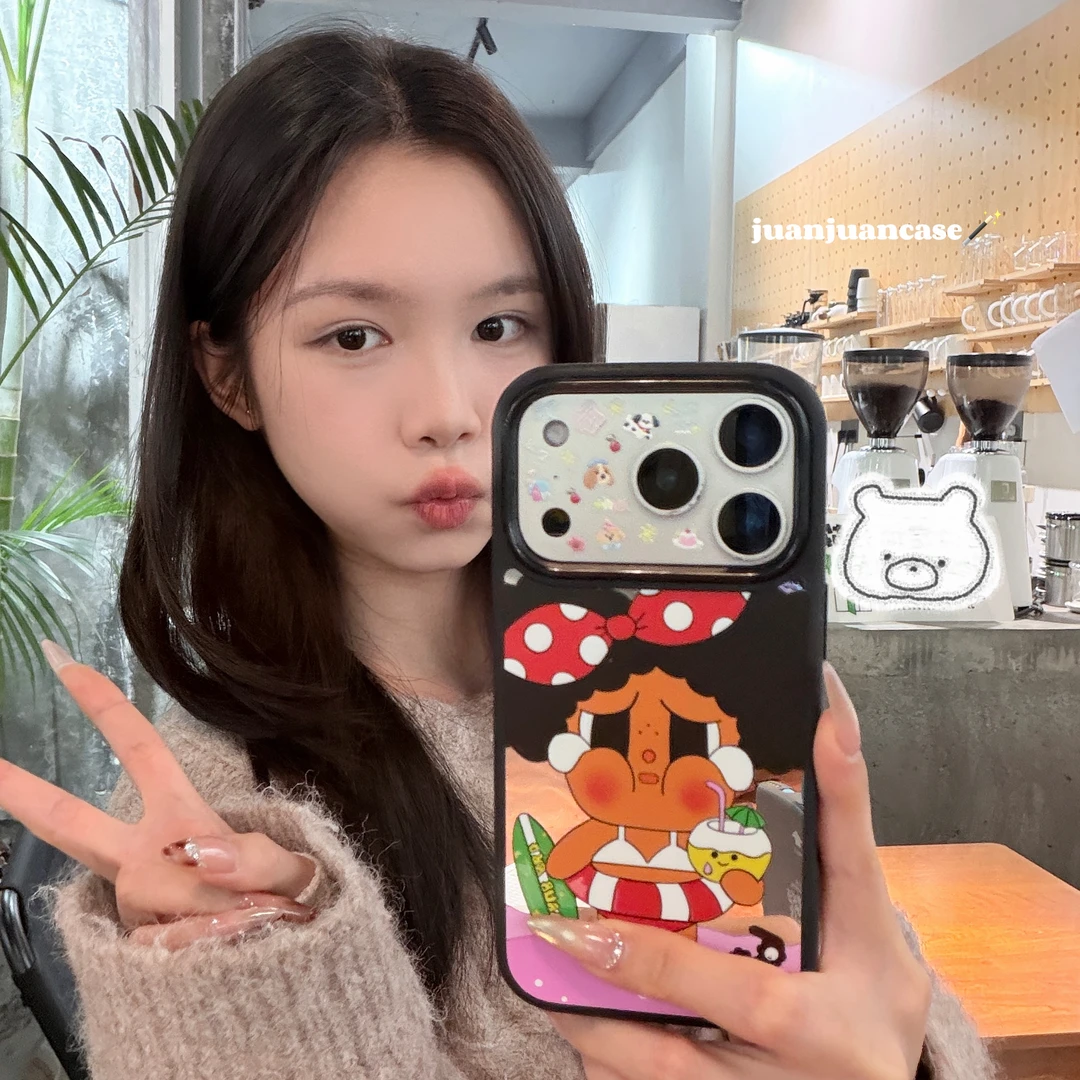 哭娃molly镜面黑框防摔适用iPhone17promax手机壳16Pro少女15