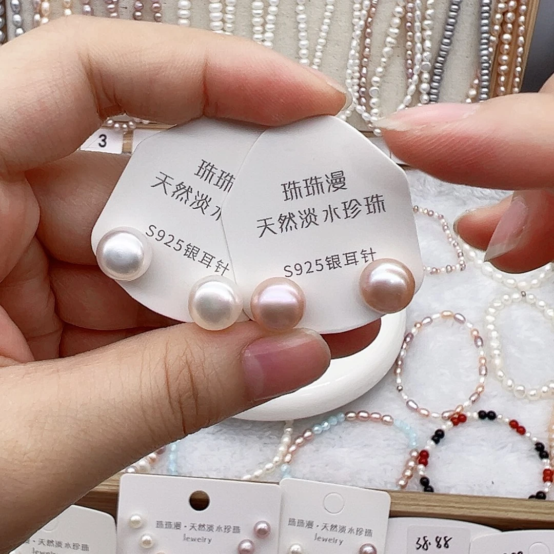 银S925镶嵌淡水珍珠耳饰703微瑕