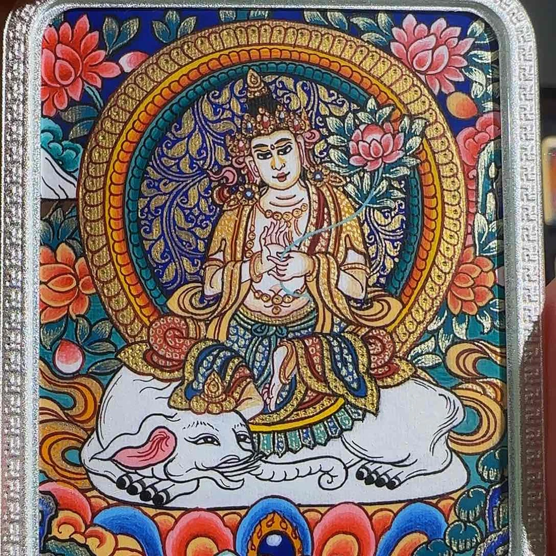 装裱画纯手绘天然矿料 普贤 普华东智绘