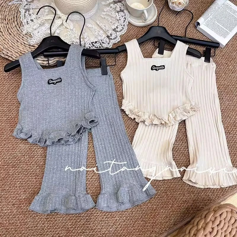 女童夏季薄款背心喇叭裤套装2025新款中小童吊带衫长裤女孩两件套