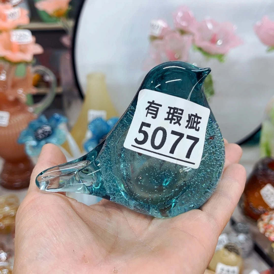 5077鸟，微瑕 家悦琉璃花瓶摆件