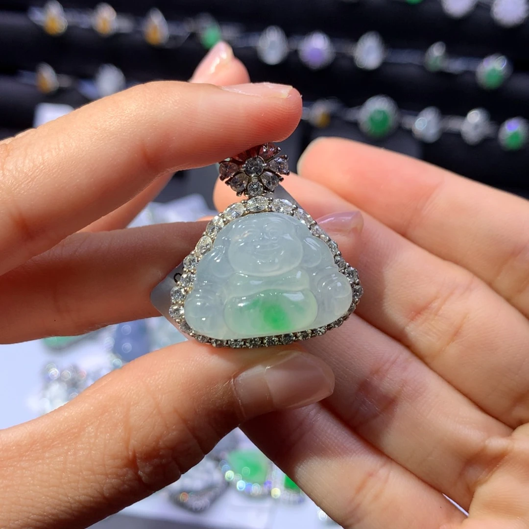银S925镶嵌翡翠耳饰天然翡翠