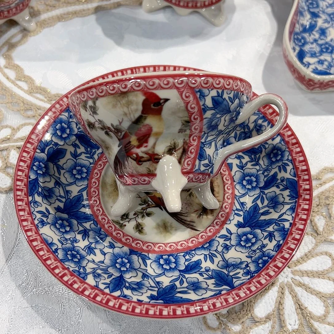 陶瓷中古黑瓷咖啡杯红金雀