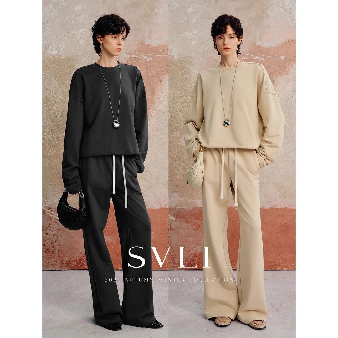 SVLI｜''咖啡因子''高密新疆长绒棉小圆领卷边卫衣_卫裤套装