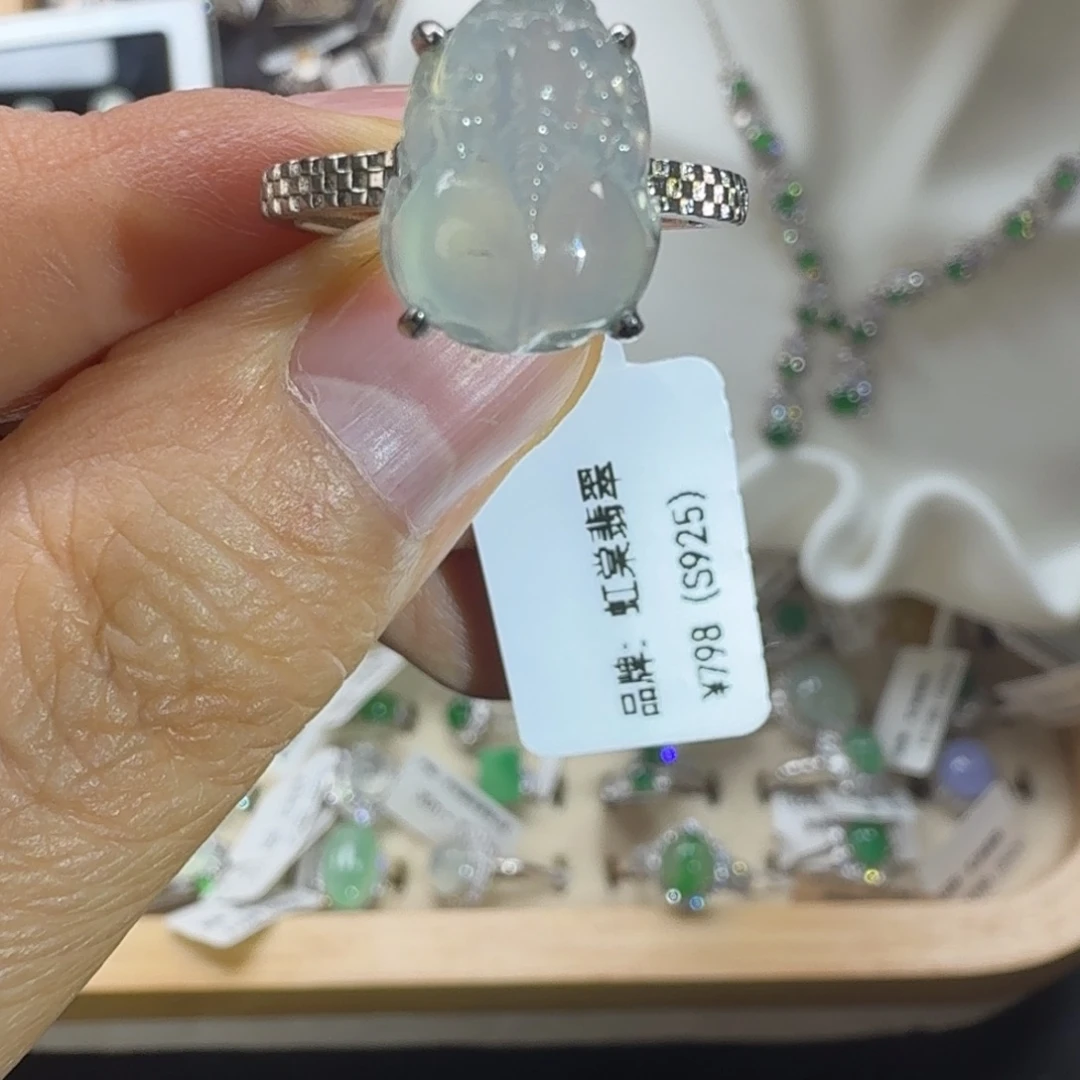 翡翠银S925镶嵌戒指天然缅甸翡翠a货