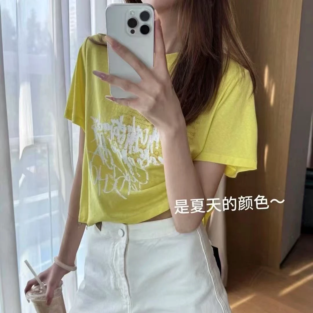 【Z】617/732163/120 字母印花百搭圆领短袖宽松短款高腰T恤