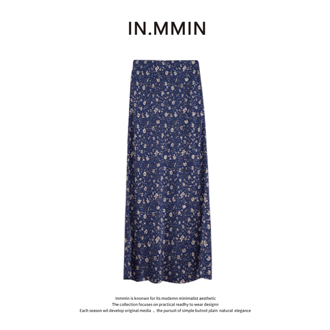 INMMIN05 高品质夏季新款宝石蓝碎花半身长裙