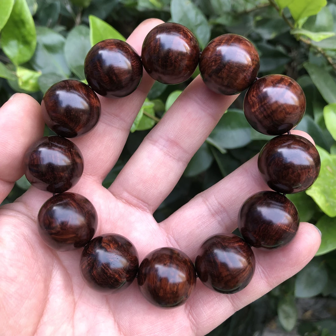 2.0*12颗沉水级海南黄花梨紫油梨褶皱水波老料文玩手串h115