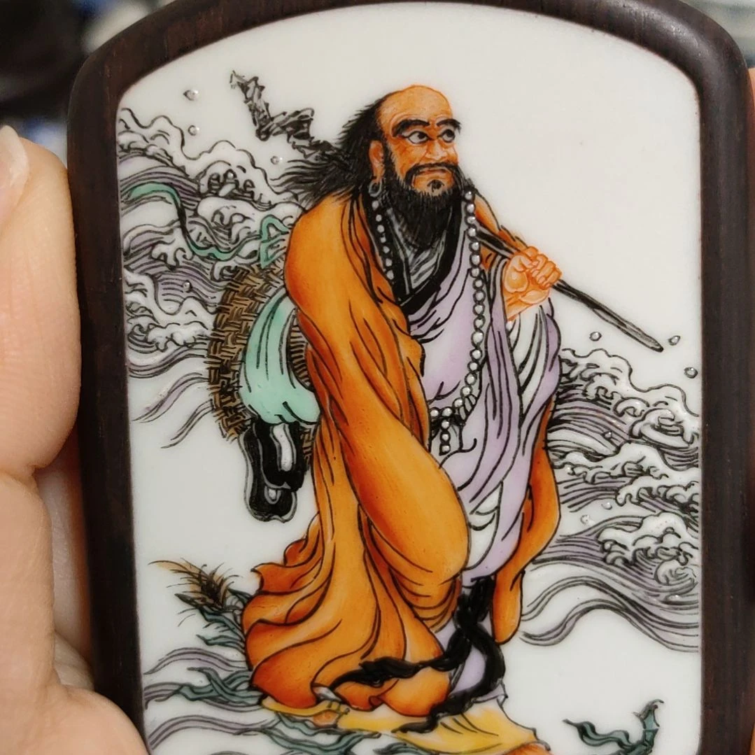 瓷片倆*粉彩达摩挂件一个一个