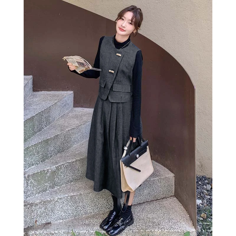 【三件套】【有里布】马甲套装裙女春秋气质温柔风高级感三件套D3663