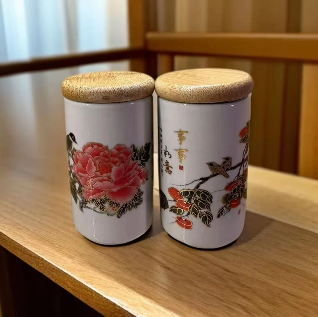 事事如意+花开富贵茶叶罐一对@z458
