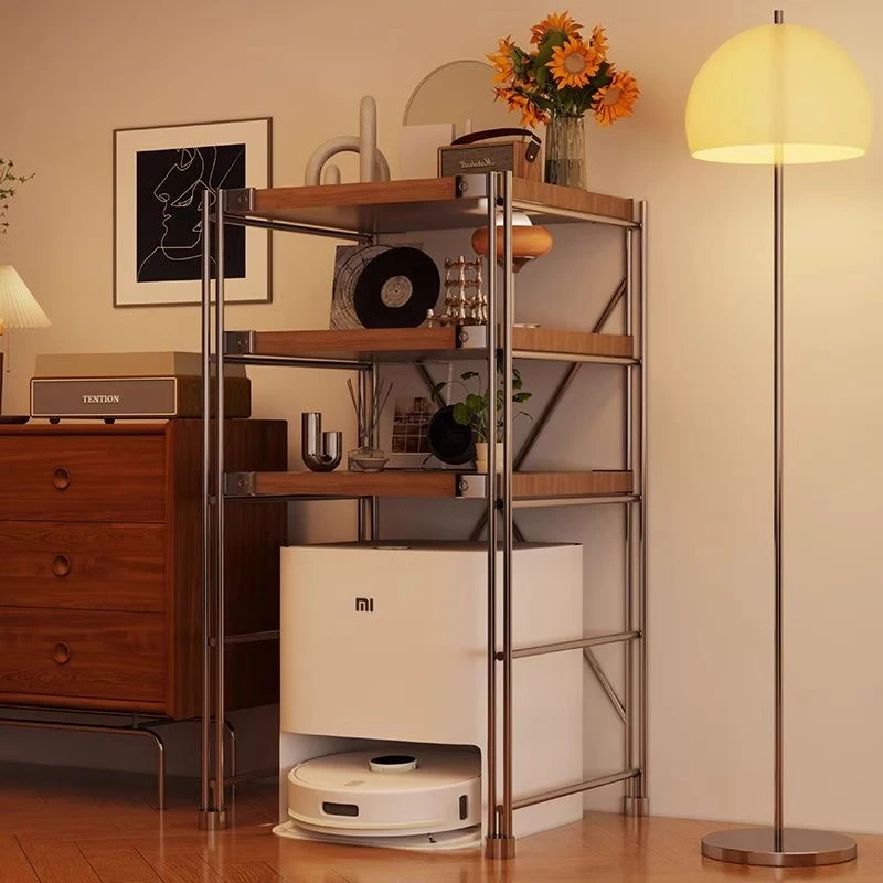 扫地机器人下空置物架家用日式落地可移动收纳架卧室客厅储物书架