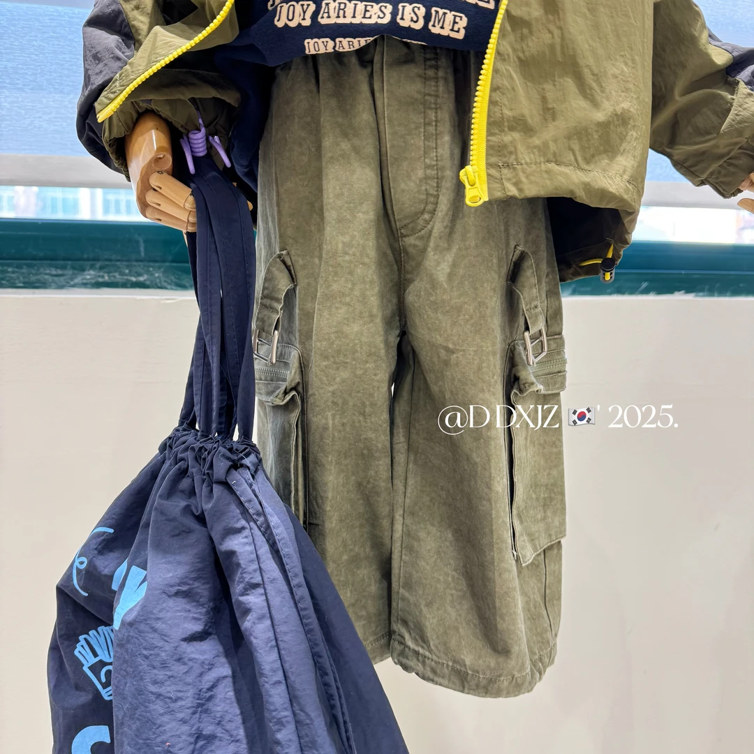 【达不溜】春款儿童韩版时尚百搭男女童可穿脚口抽绳工装长裤 6090